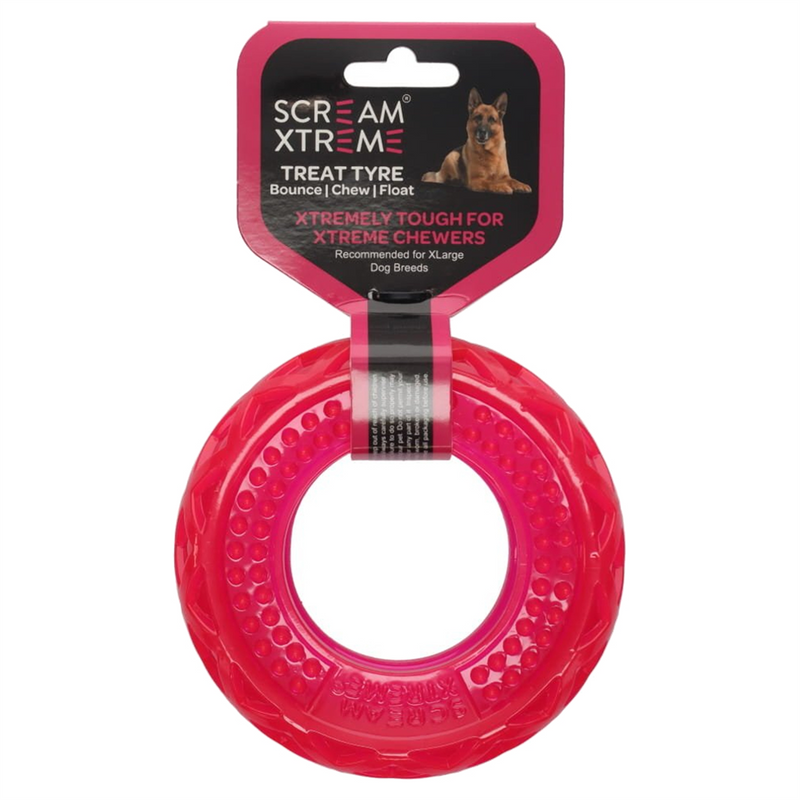 SCREAM Xtreme Treat Tyre Dog Toy Pink