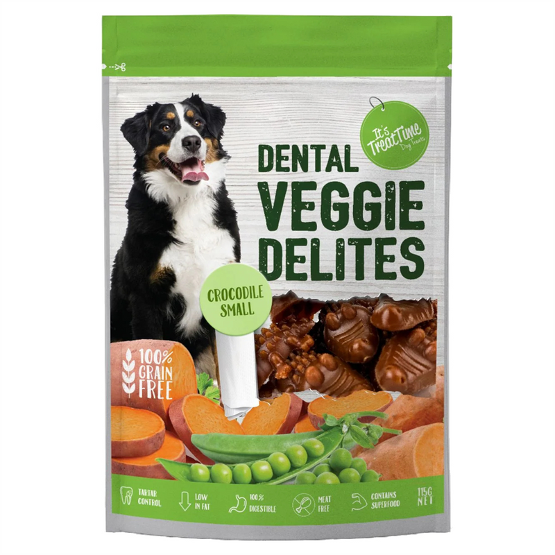 Its Treat Time Dental Veggie Delites Crocodile Small Dog Treats 115g