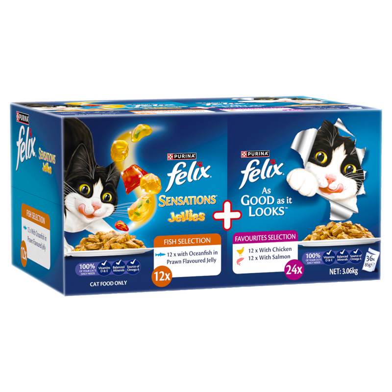 FELIX As Good As It Looks & Sensations Jellies Favourites Selection Cat Food 85g 36pk