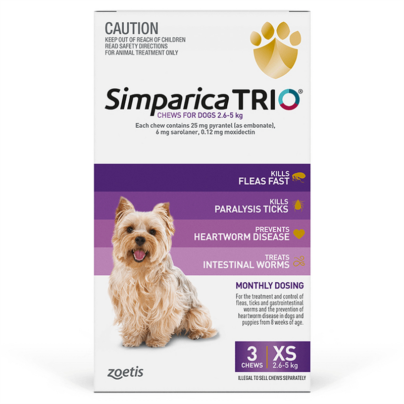 Simparica Trio for XSmall Dogs (2.6 - 5kg) 3pk