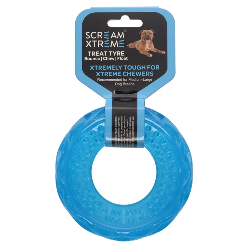 SCREAM Xtreme Treat Tyre Dog Toy Blue