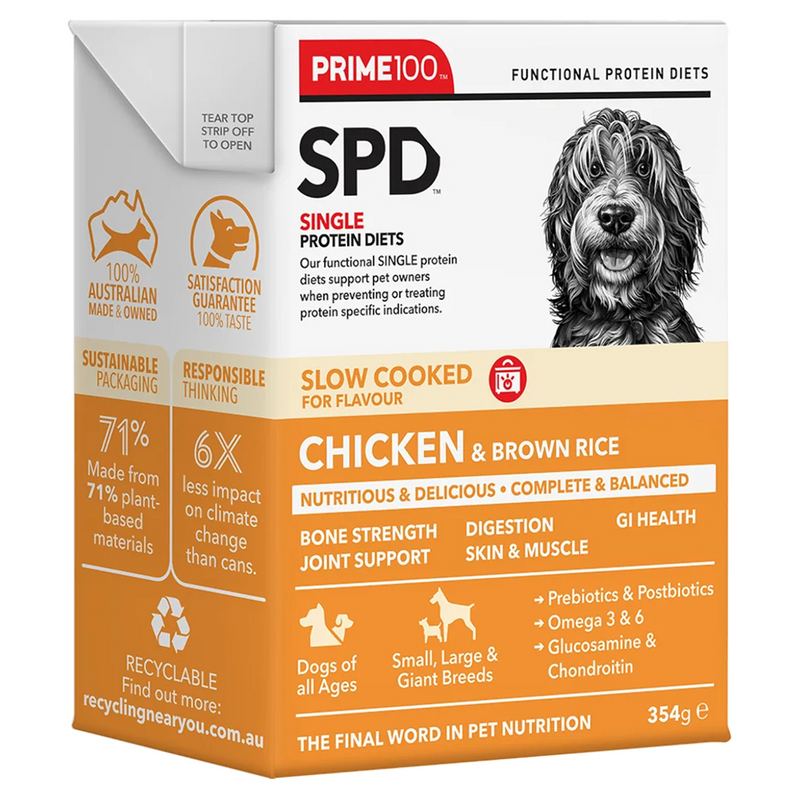 Prime 100 SPD Chicken & Brown Rice Slow Cooked Dog Food 354g