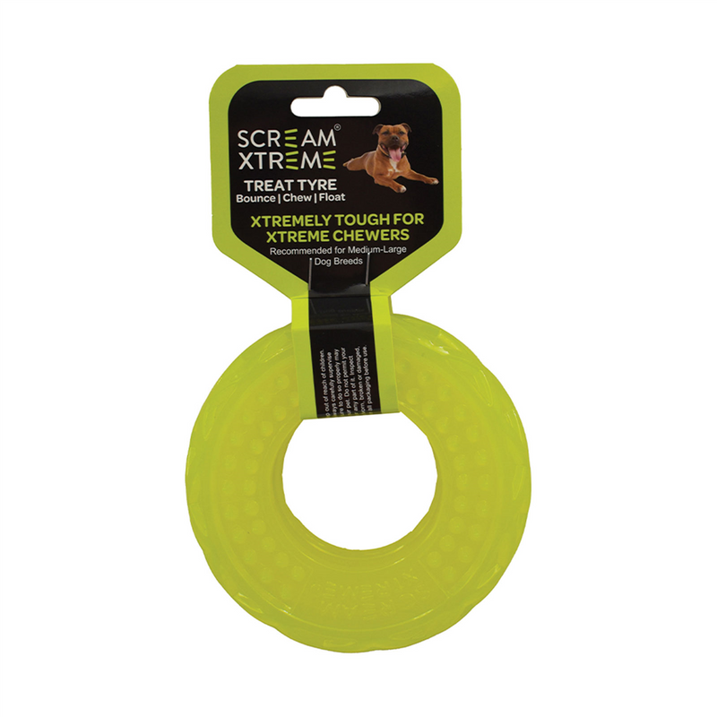 SCREAM Xtreme Treat Tyre Dog Toy Green