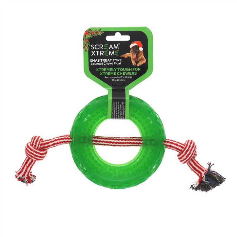 Scream Xtreme Xmas Treat Tyre And Rope Toy For Extra Large Dogs