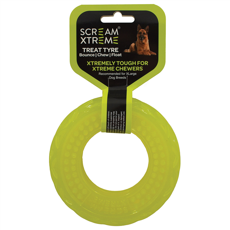 SCREAM Xtreme Treat Tyre Dog Toy Green