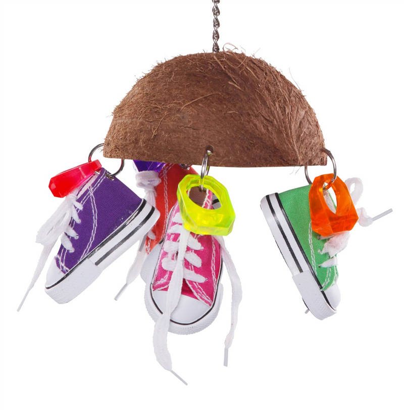 Kazoo Split Coconut Shell with Sneakers Bird Toy