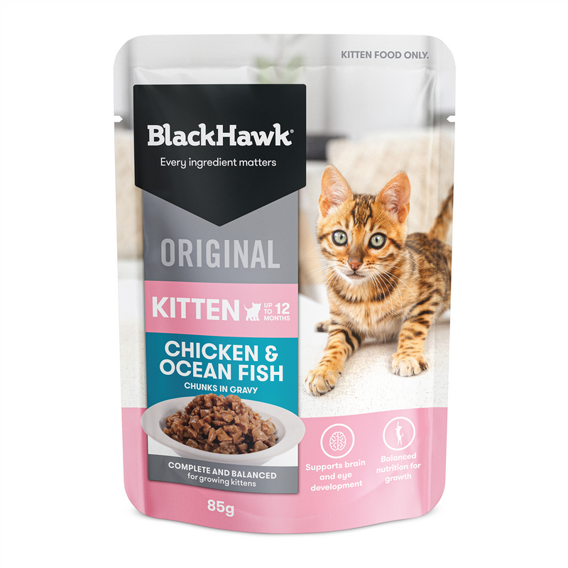 Black Hawk Chicken & Ocean Fish in Gravy Kitten Food 85g