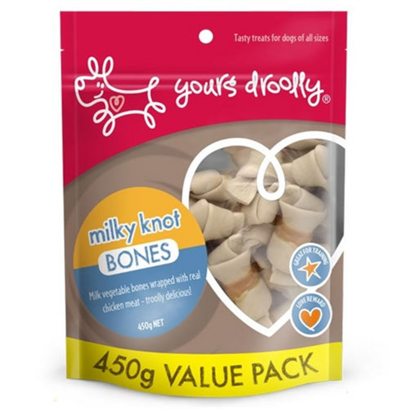 Yours Droolly Milky Knot Bones with Chicken Dog Treats