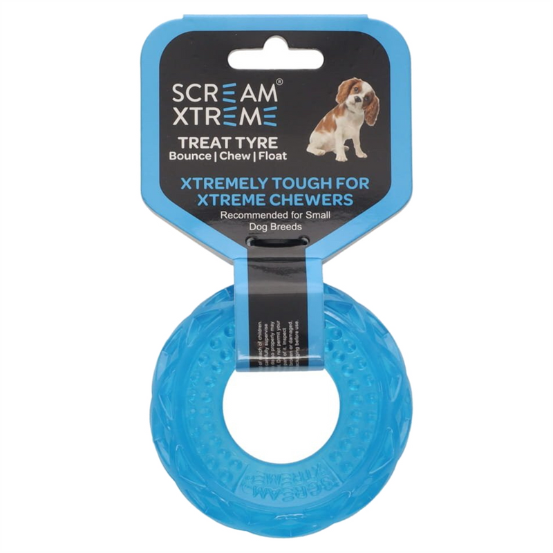 SCREAM Xtreme Treat Tyre Dog Toy Blue