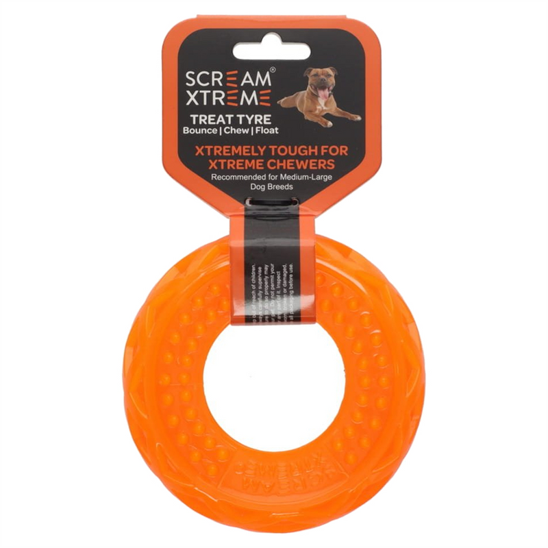 SCREAM Xtreme Treat Tyre Dog Toy Orange