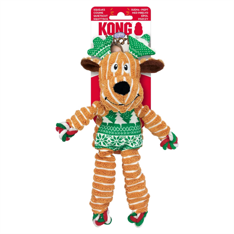 KONG Floppy Knots Holiday Reindeer Dog Toy Medium