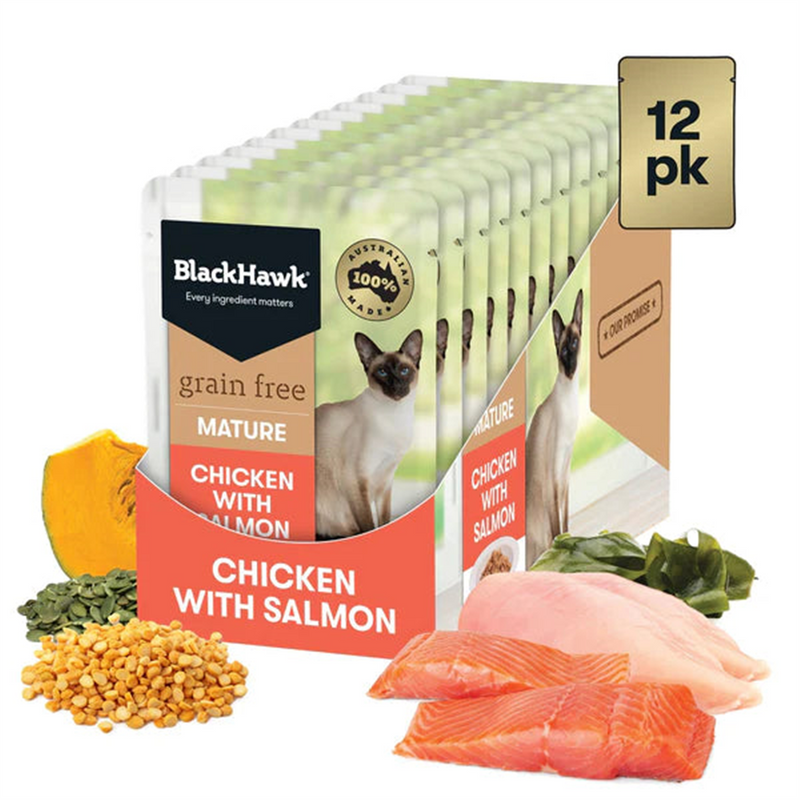 Black Hawk Chicken Mature 7+ Chicken with Salmon Cat Food