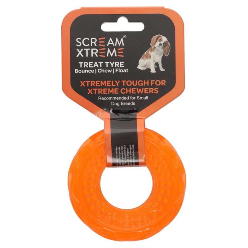 SCREAM Xtreme Treat Tyre Dog Toy Orange