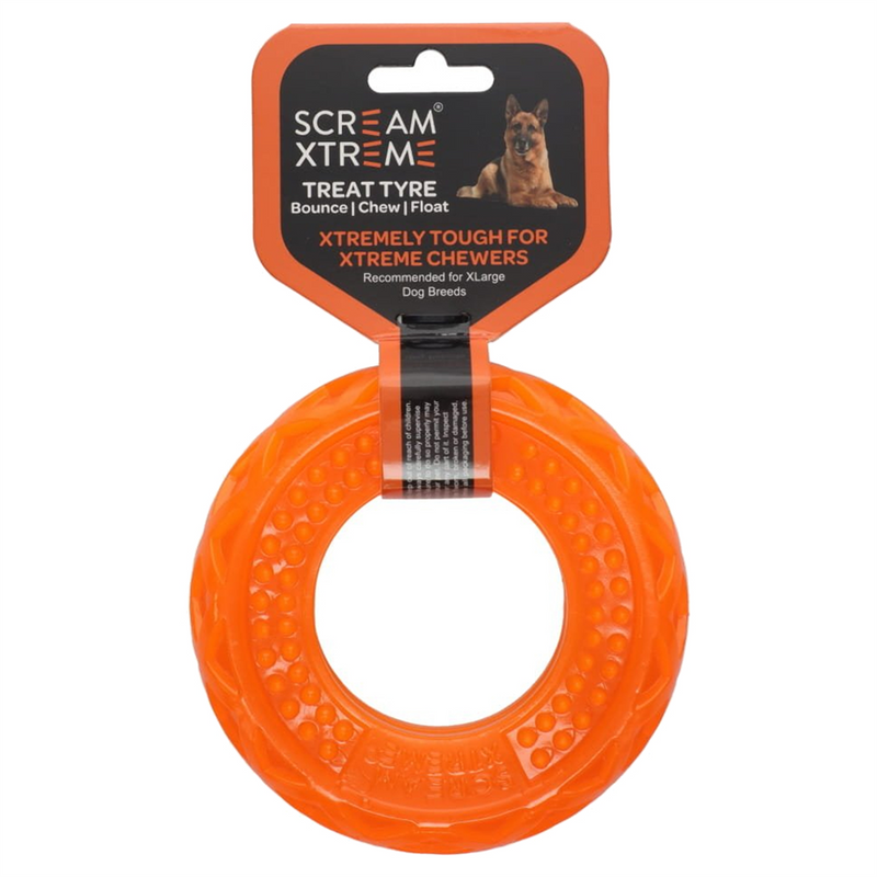 SCREAM Xtreme Treat Tyre Dog Toy Orange