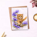 Kitten and Purple Flowers Greeting Card with Envelope - Raymonds Warehouse