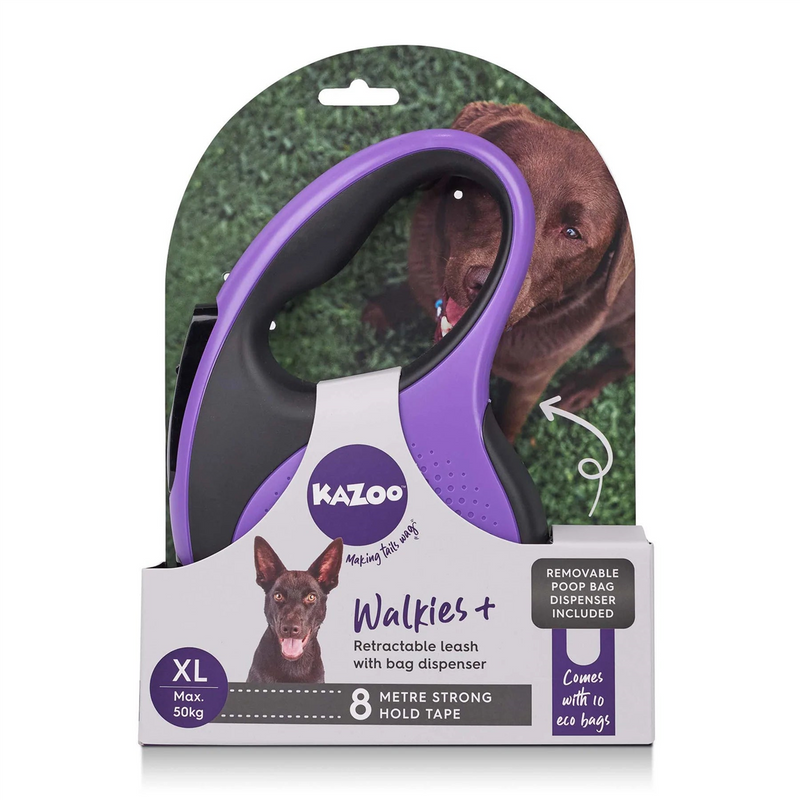 Kazoo Walkies+ Retractable Lead with Poop Bag Dispenser for XLarge Dogs