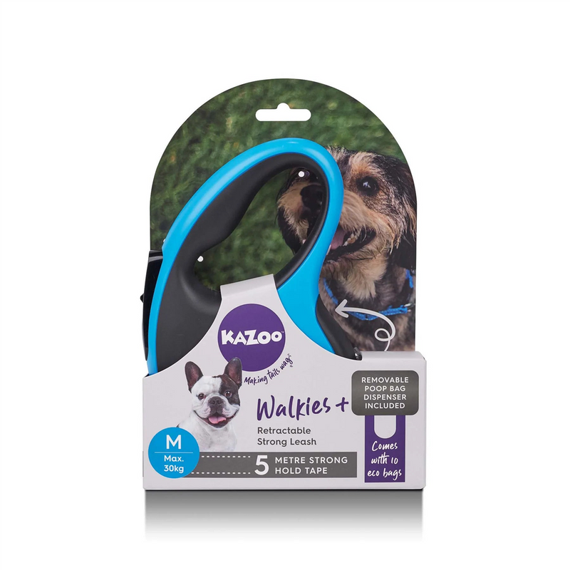 Kazoo Walkies+ Retractable Lead with Poop Bag Dispenser for Medium Dogs