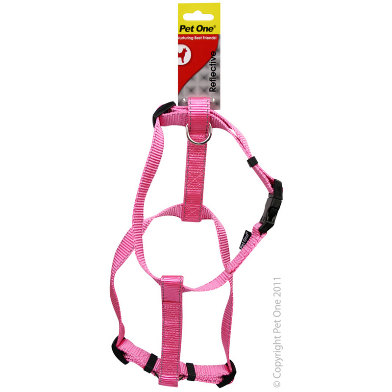 Pet One Reflective Nylon Dog Harness Pink 40-65cm