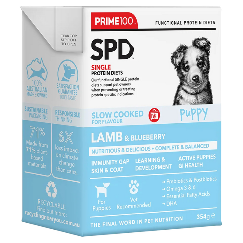 Prime 100 SPD Lamb & Blueberry Slow Cooked Puppy Food 354g