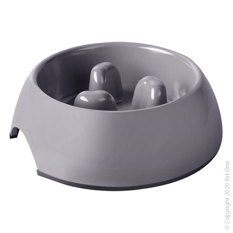 Pet One Round Melamine Slow Down Feed Bowl Grey