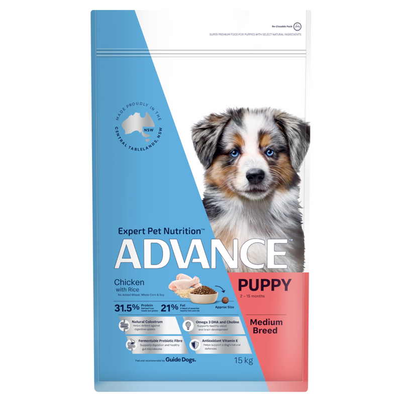 Advance Chicken & Rice Medium Puppy Food 15kg