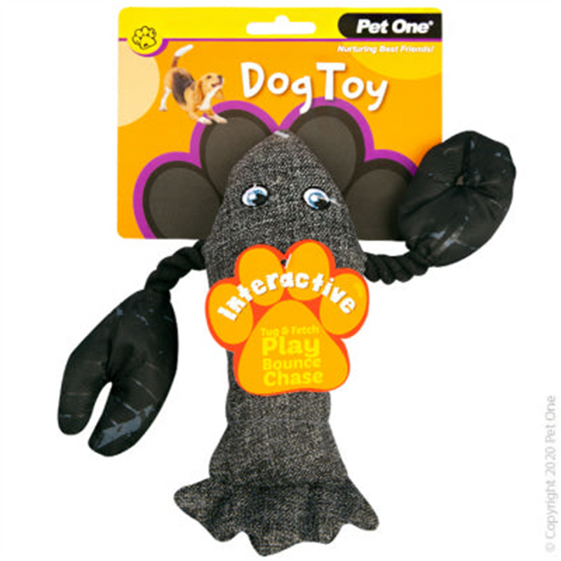 Pet One Interactive Grey Lobster Dog Toy 29cm