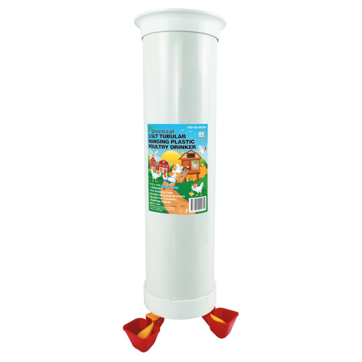 GreenLeaf Tubular Hanging Plastic Poultry Drinker 3.5L - Raymonds Warehouse