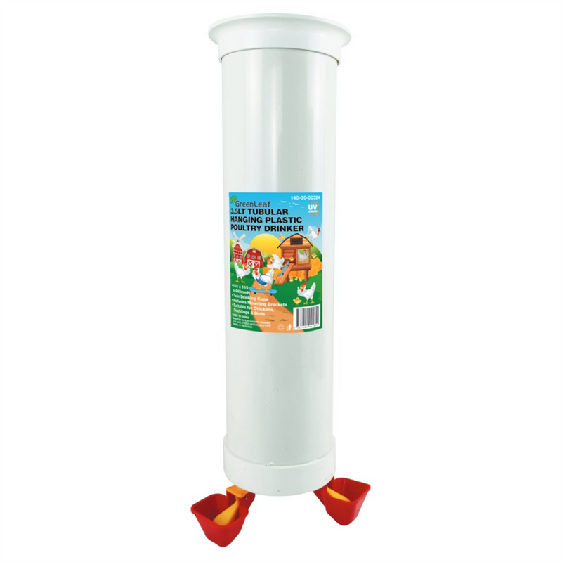 GreenLeaf Tubular Hanging Plastic Poultry Drinker 3.5L