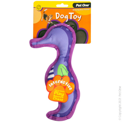 Pet One Interactive Purple Squeaky Seahorse Dog Toy 25cm