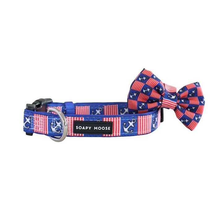 Soapy Moose Hello Sailor Dog Collar with Bow Tie