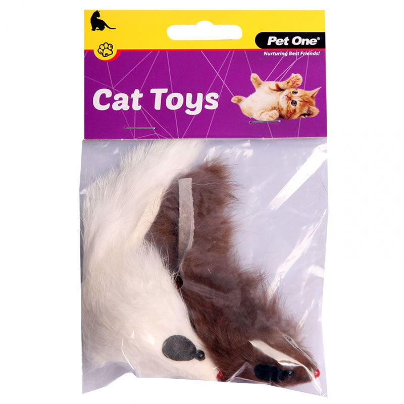 Pet One Toy Mouse Brown/White 2pk